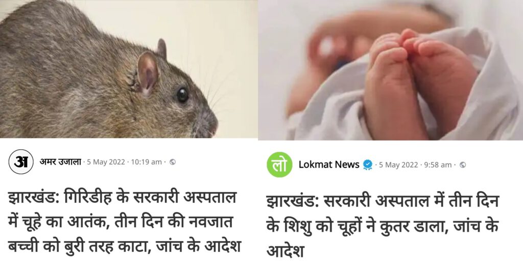 बच्चे को चूहे ने कुतरा